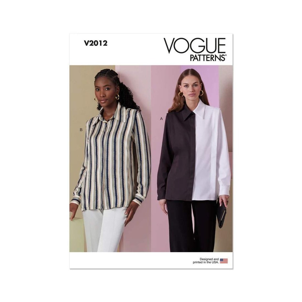 Vogue Sewing Pattern V2012 Misses Shirt Size 16-24 Button Down Front
